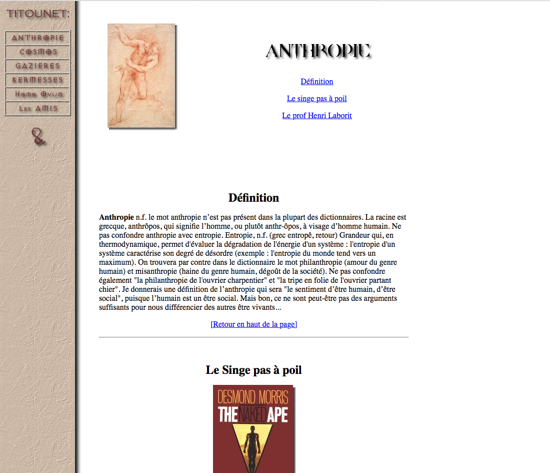 Page Anthropie sur titou.net 1.0 en juillet 1996