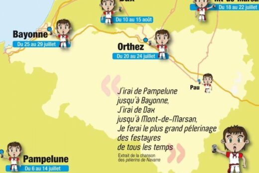 Carte de quelques ferias du Sud-Ouest sur le texte d'une chanson