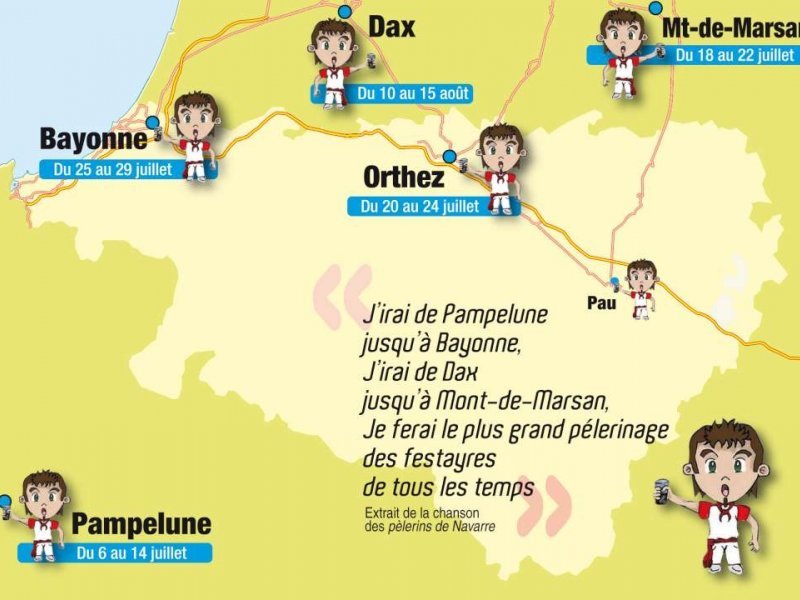 Carte de quelques ferias du Sud-Ouest sur le texte d'une chanson