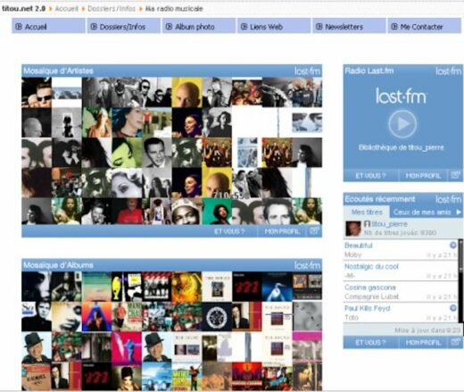 Page avec widgets Last.fm sur mon site web